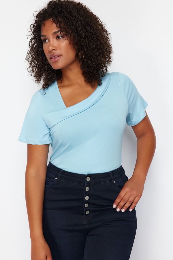 Trendyol Trendyol Curve Light Blue Single Jersey Knitted Plus Size Blouse