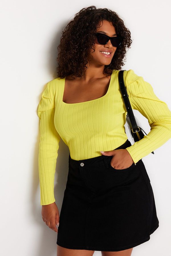 Trendyol Trendyol Curve Light Green Watermelon Sleeve Knitwear Blouse