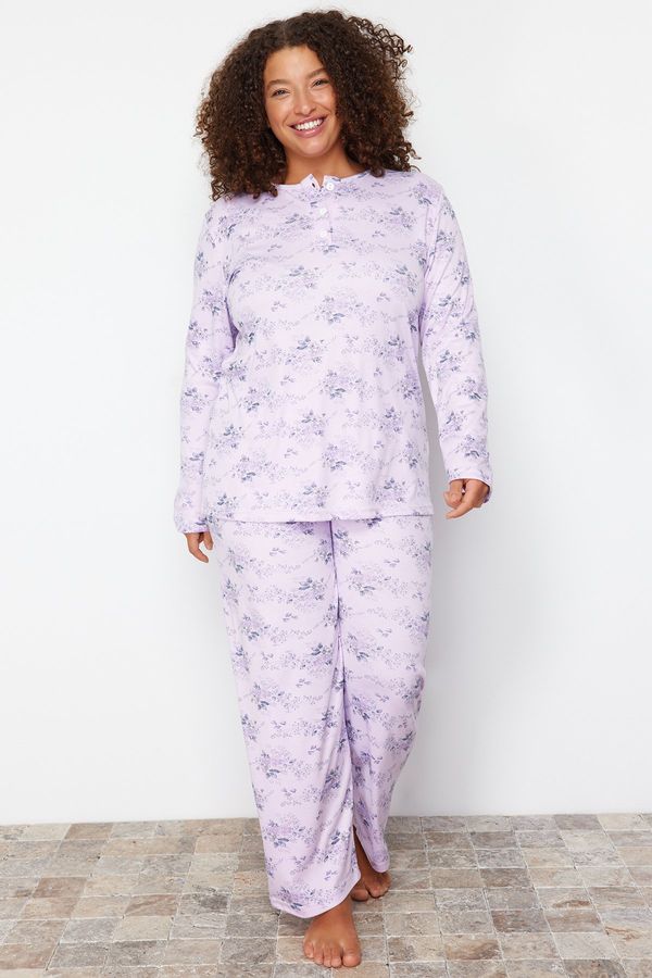 Trendyol Trendyol Curve Lilac Floral Pattern Knitted Pajamas Set