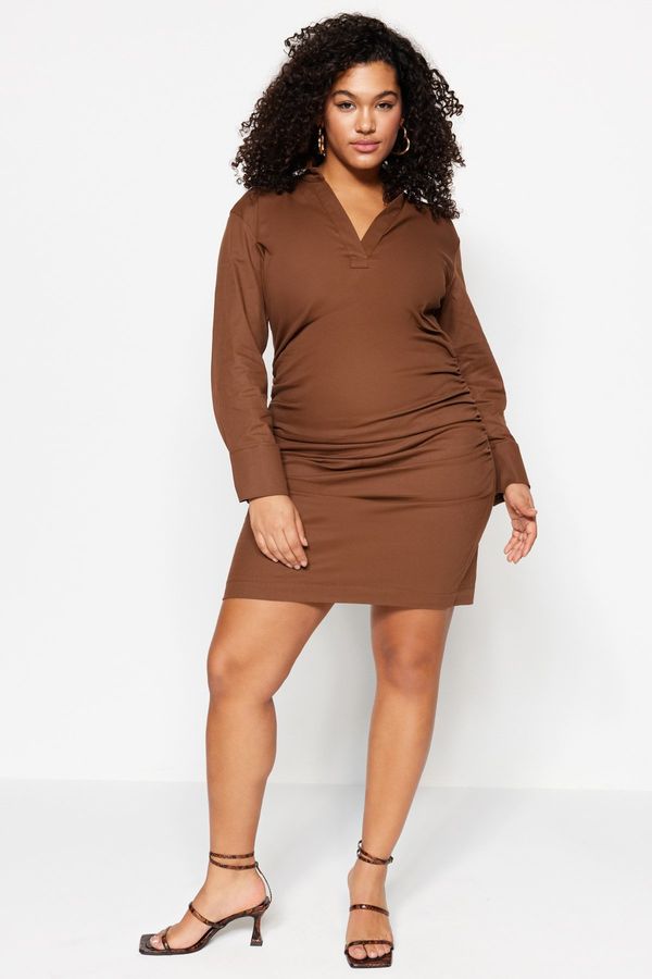 Trendyol Trendyol Curve Limited Edition Brown Collar Detailed Dress