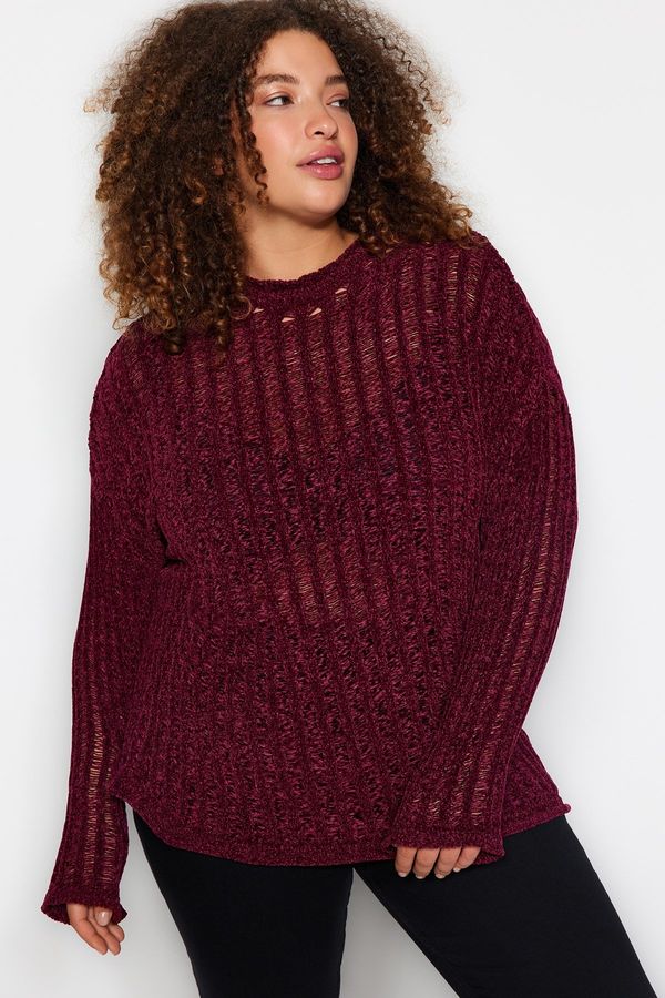 Trendyol Trendyol Curve Maroon Sweater with Openwork/Holes Knitwear