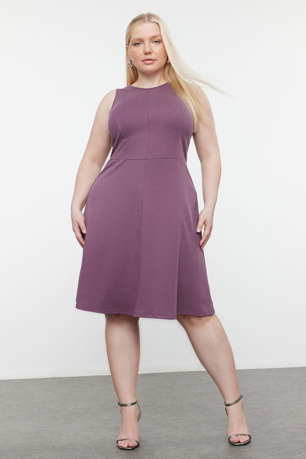Trendyol Trendyol Curve Mini Knitted Dress with Plum Sewing Detail