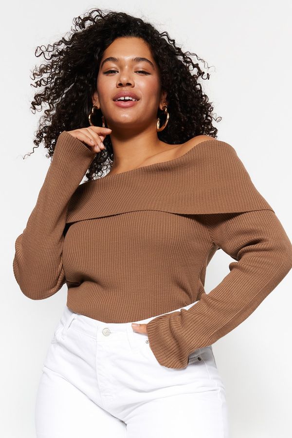 Trendyol Trendyol Curve Mink Carmen Collar Knitwear Sweater