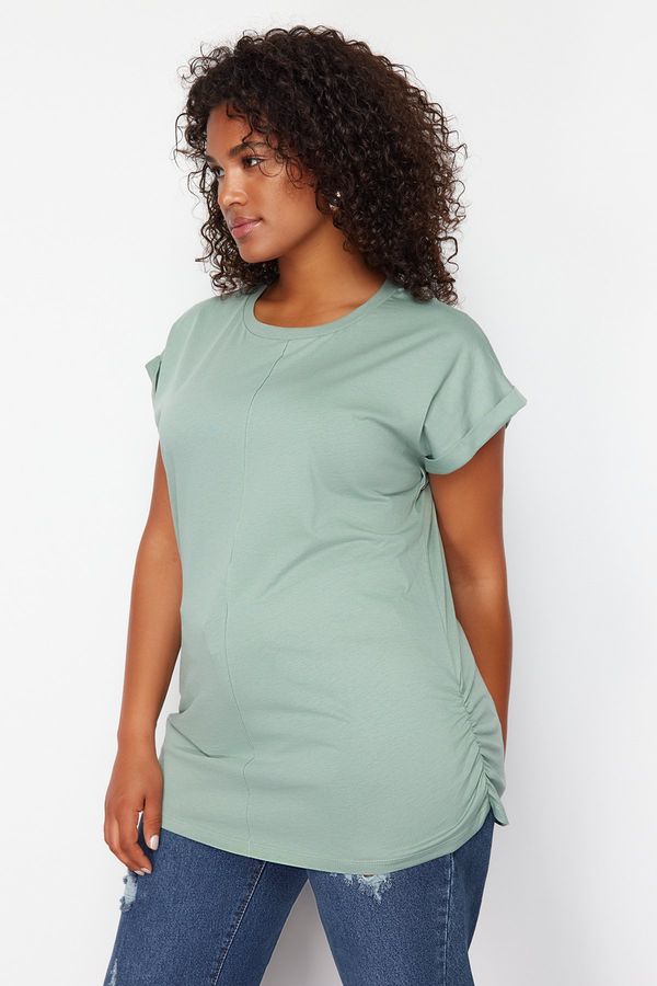 Trendyol Trendyol Curve Mint 100% Cotton More Sustainable Stitching Detailed Knitted Blouse