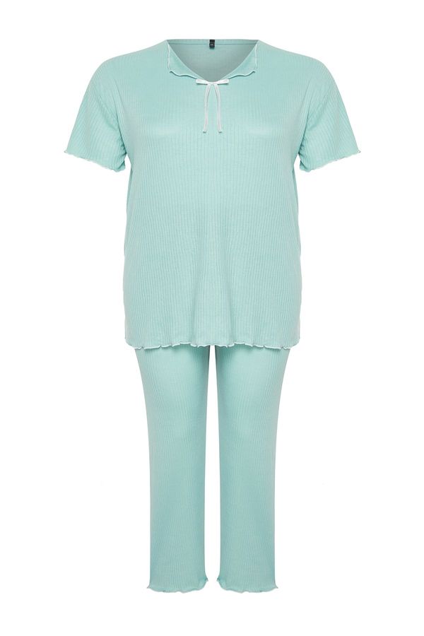 Trendyol Trendyol Curve Mint Bow Detailed Camisole Knitted Pajamas Set