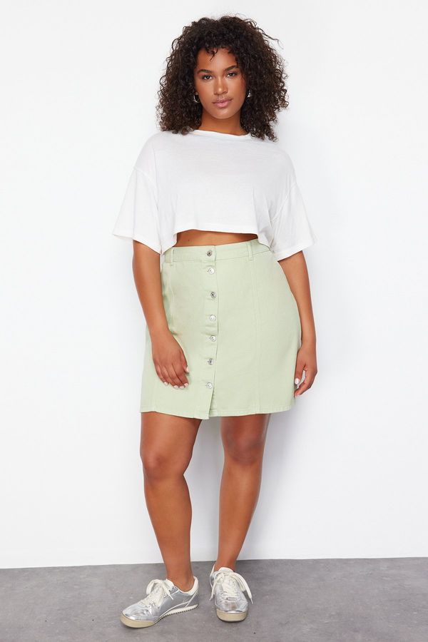 Trendyol Trendyol Curve Mint Buttoned Mini Denim Skirt