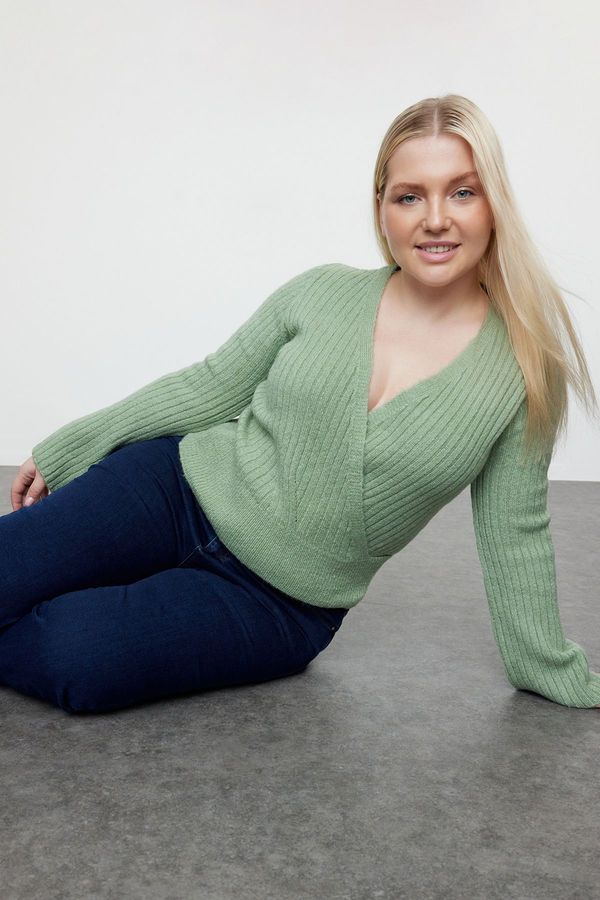Trendyol Trendyol Curve Mint Double Breasted Collar Ribbed Crop Knitwear Sweater