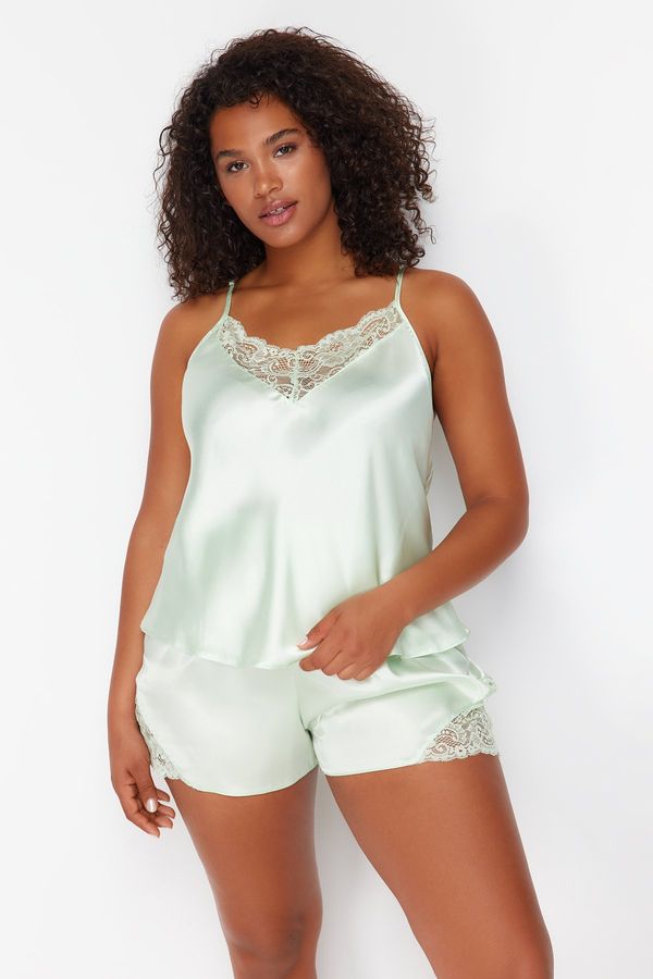 Trendyol Trendyol Curve Mint Lace Detailed Satin Woven Pajama Set