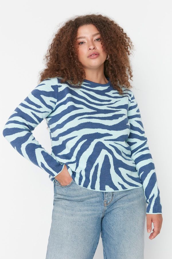 Trendyol Trendyol Curve Mint Patterned Crewneck Knitwear Sweater