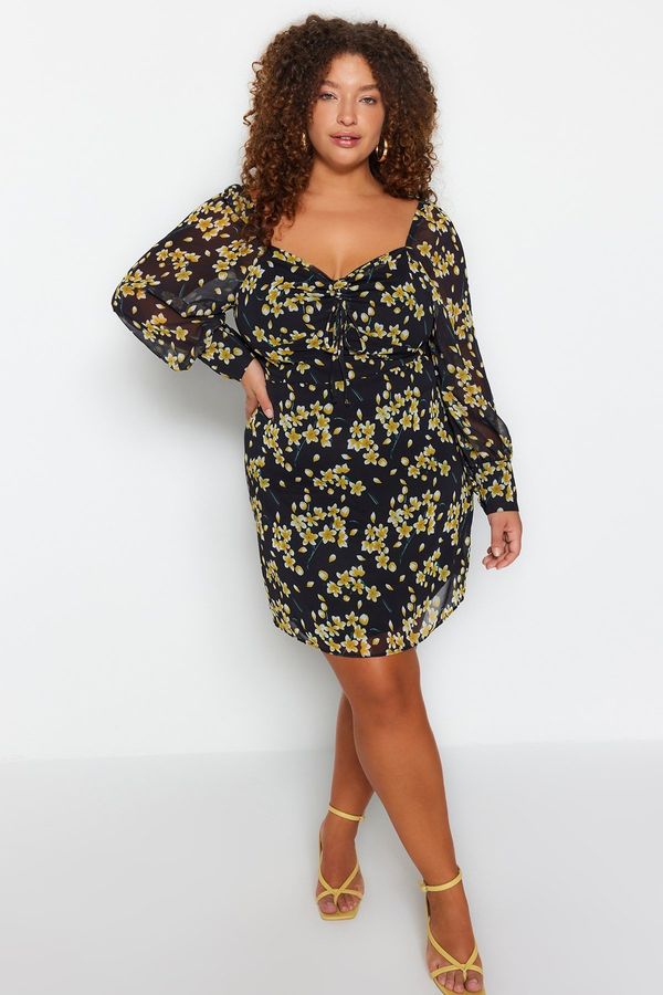 Trendyol Trendyol Curve Multi Color Floral Bodycone Mini Woven Plus Size Dress