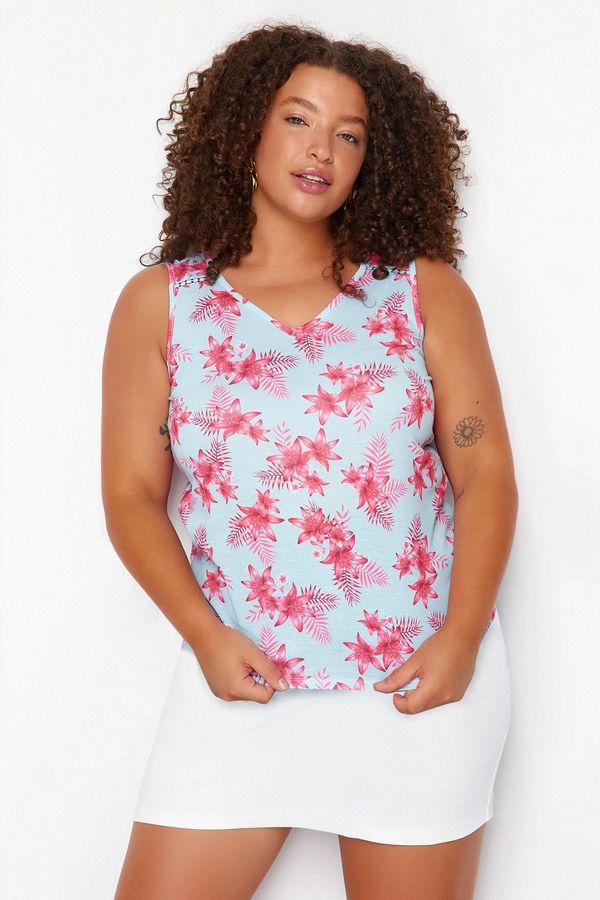 Trendyol Trendyol Curve Multi Color Single Jersey Knitted Plus Size Blouse