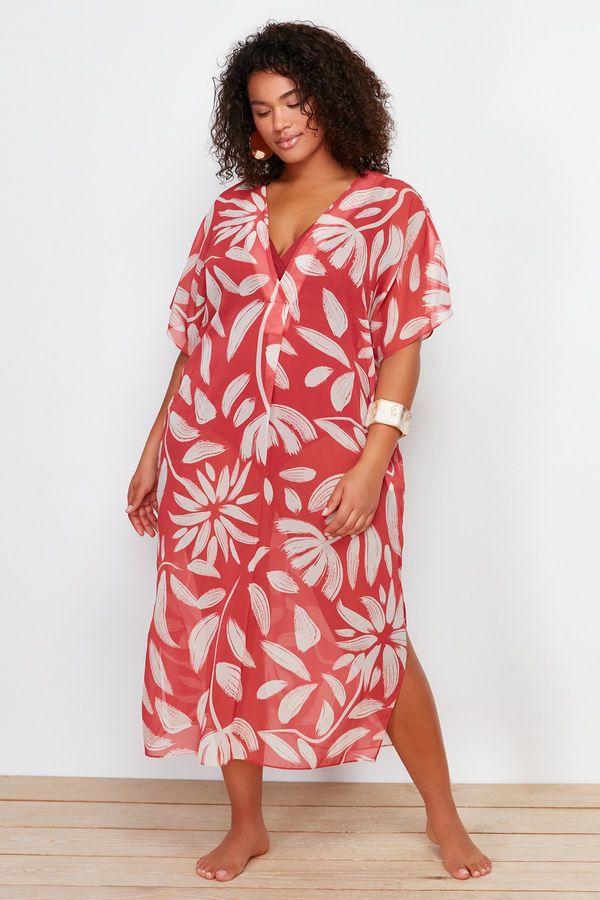 Trendyol Trendyol Curve Multi Color Tropical Patterned Midi Woven Dress