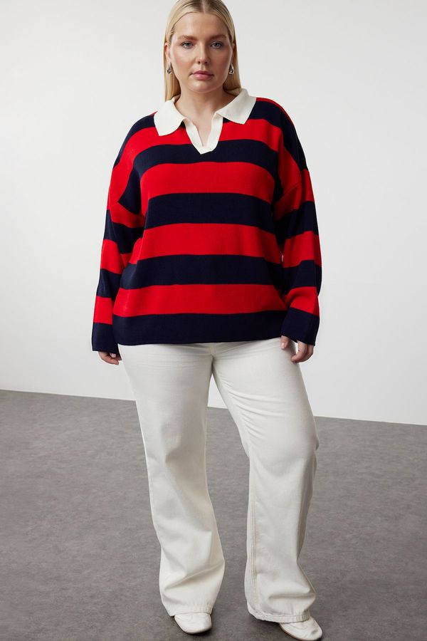 Trendyol Trendyol Curve Multicolored Polo Neck Striped Knitwear Sweater