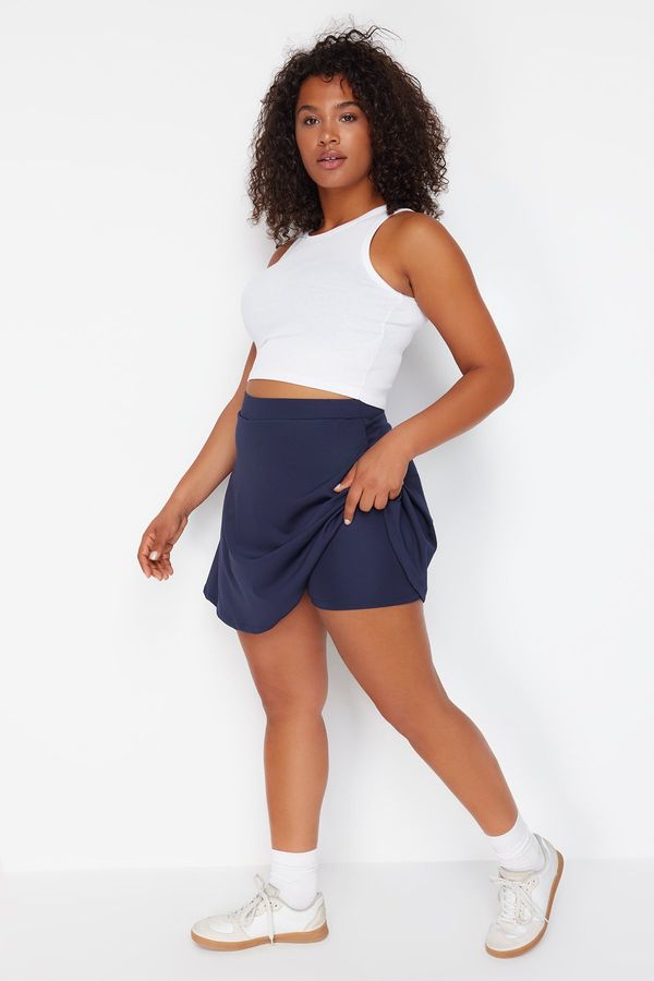 Trendyol Trendyol Curve Navy Blue 2 Layer Knitted Sports Shorts Skirt