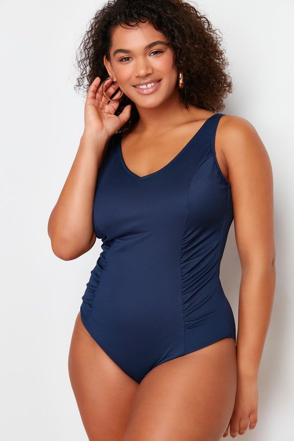 Trendyol Trendyol Curve Navy Blue Deep V Knitted Swimsuit with Recovery Effect