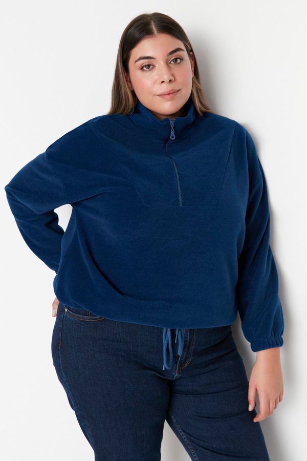 Trendyol Trendyol Curve Navy Blue Lace Detail Fleece Knitted Sweatshirt