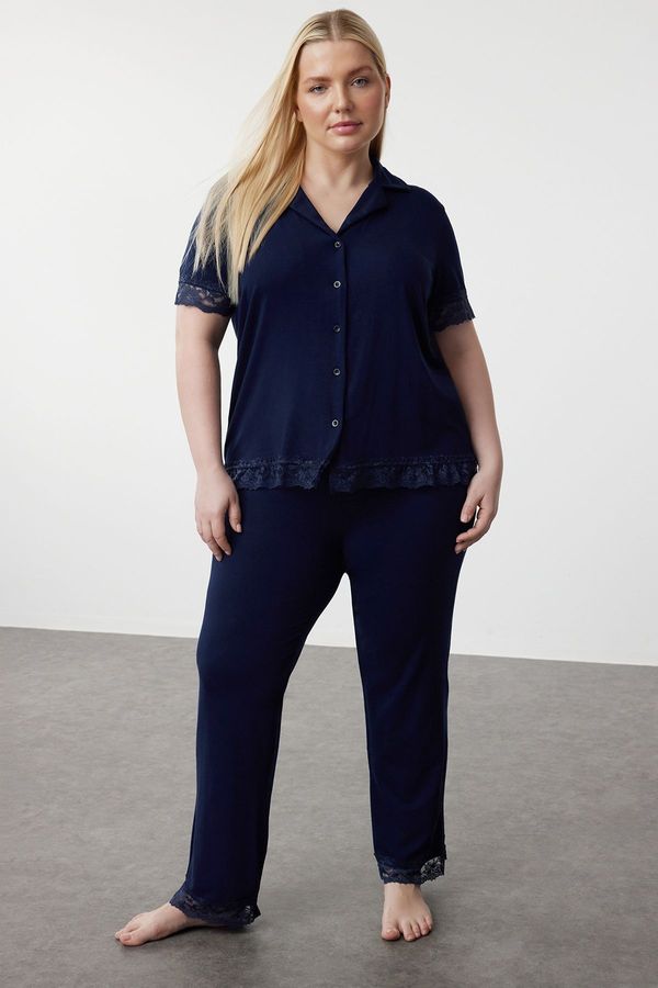 Trendyol Trendyol Curve Navy Blue Lace Knitted Pajama Set