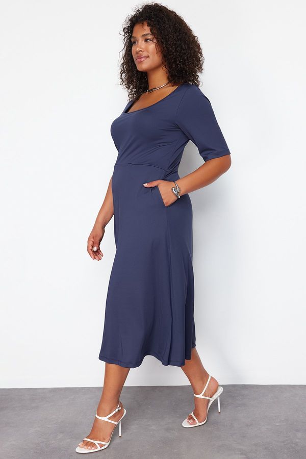 Trendyol Trendyol Curve Navy Blue More Sustainable Midi Knitted Dress