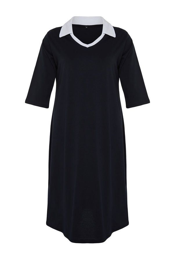 Trendyol Trendyol Curve Navy Blue Polo Neck Midi Knitted Dress