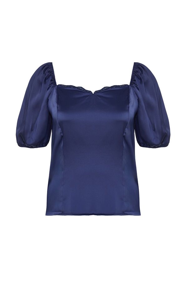 Trendyol Trendyol Curve Navy Blue Satin Woven Plus Size Blouse