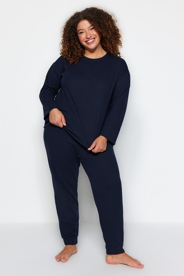 Trendyol Trendyol Curve Navy Blue Textured Knitted Pajamas Set