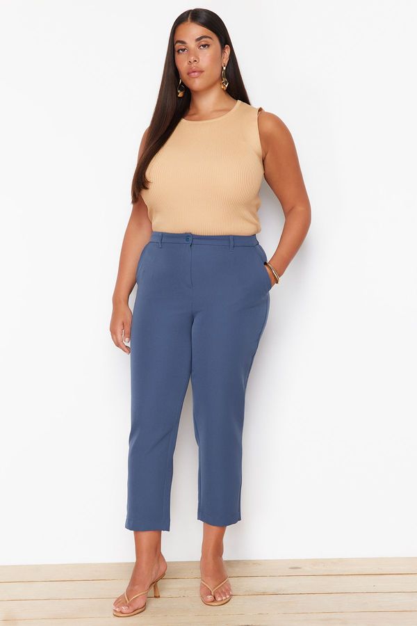 Trendyol Trendyol Curve Navy Blue Woven Short Plus Size Fabric Trousers