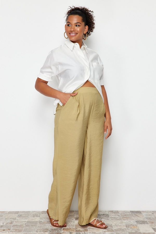 Trendyol Trendyol Curve Oil Green Wideleg Woven Trousers