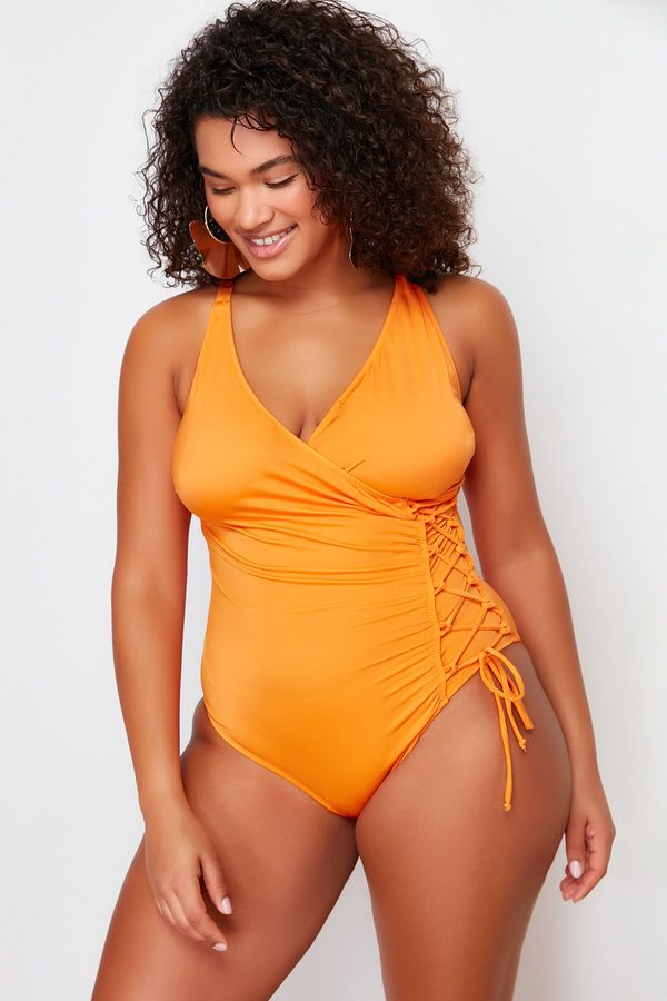 Trendyol Trendyol Curve Orange Double Breasted Tie Detailed Slimming Effect Swimsuit