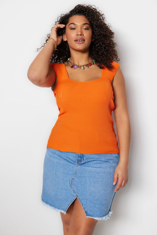 Trendyol Trendyol Curve Orange Heart Neck Slim Knitwear Blouse