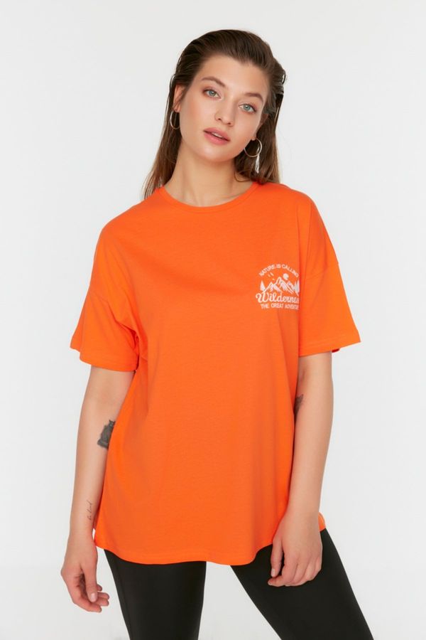 Trendyol Trendyol Curve Orange Printed Knitted T-Shirt