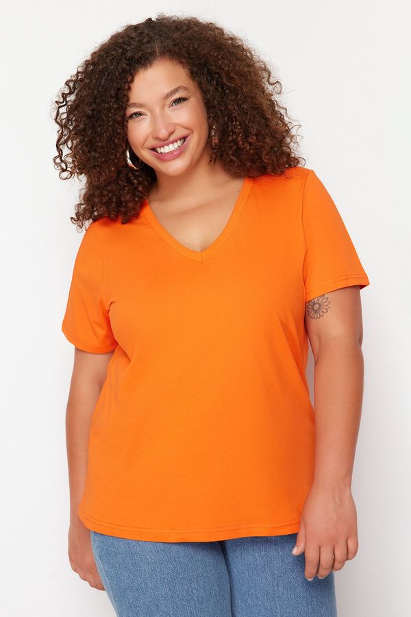 Trendyol Trendyol Curve Orange V Neck Basic Knitted T-Shirt