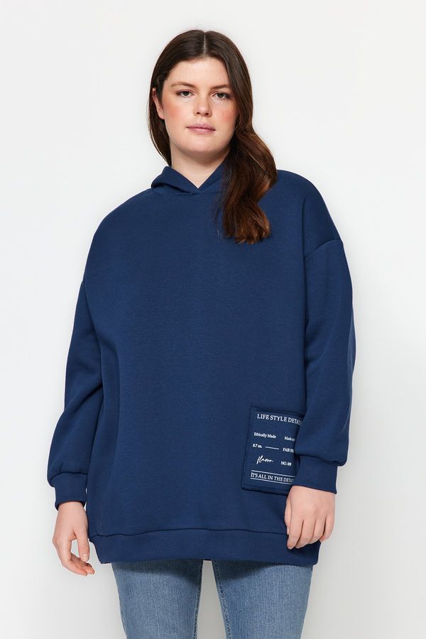 Trendyol Trendyol Curve Oversize Knitted Sweatshirt with Indigo Embroidery Detail