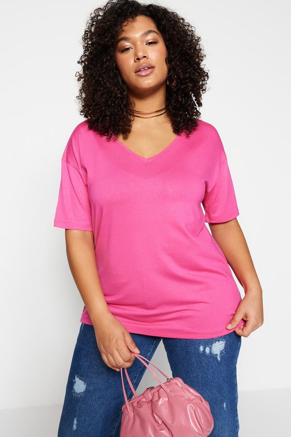 Trendyol Trendyol Curve Pink Collar Detailed Knitted T-Shirt