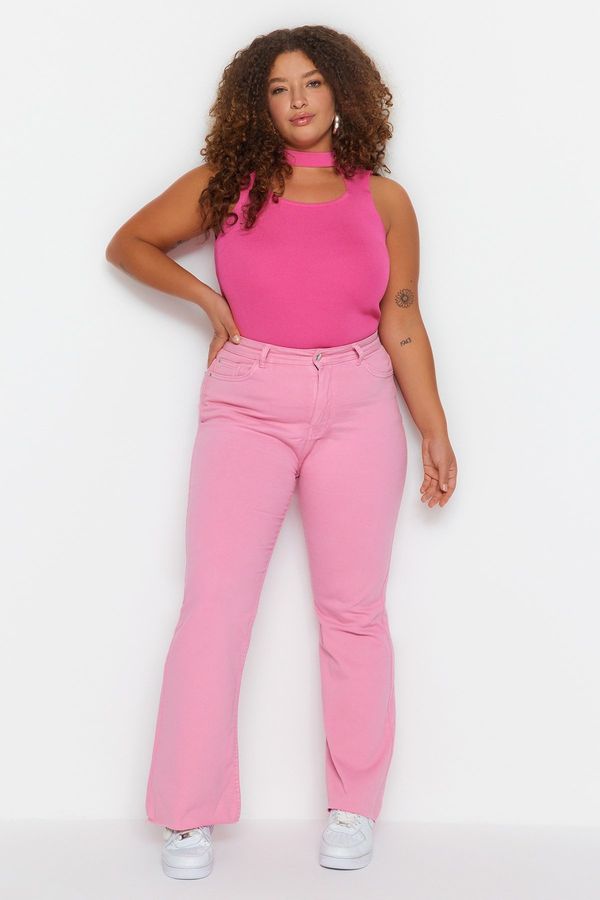 Trendyol Trendyol Curve Pink High Waist Cropped Leg Jeans