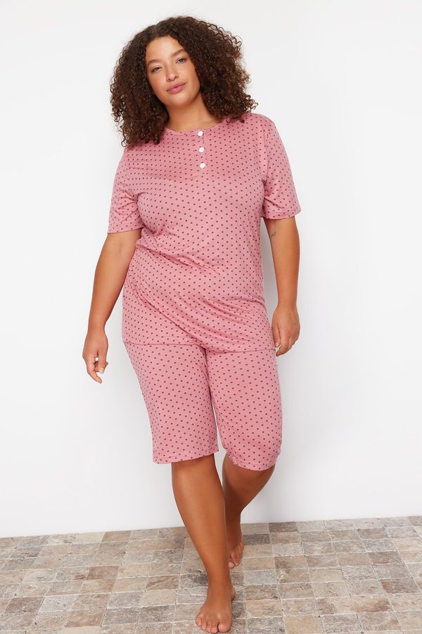 Trendyol Trendyol Curve Pink Polka Dot Capri Knitted Pajamas Set