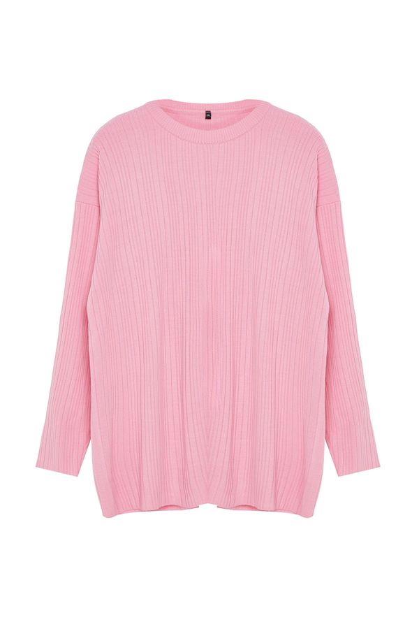Trendyol Trendyol Curve Pink Ribbed Crew Neck Knitwear Sweater