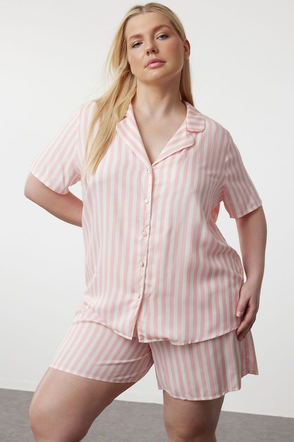 Trendyol Trendyol Curve Pink Shirt Collar Striped Woven Pajama Set