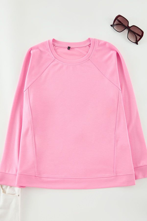 Trendyol Trendyol Curve Pink Stitching Detailed Cotton Regular Fit Sweatshirt