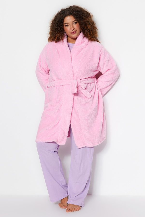 Trendyol Trendyol Curve Pink Wellsoft/Plush Belted Short Dressing Gown