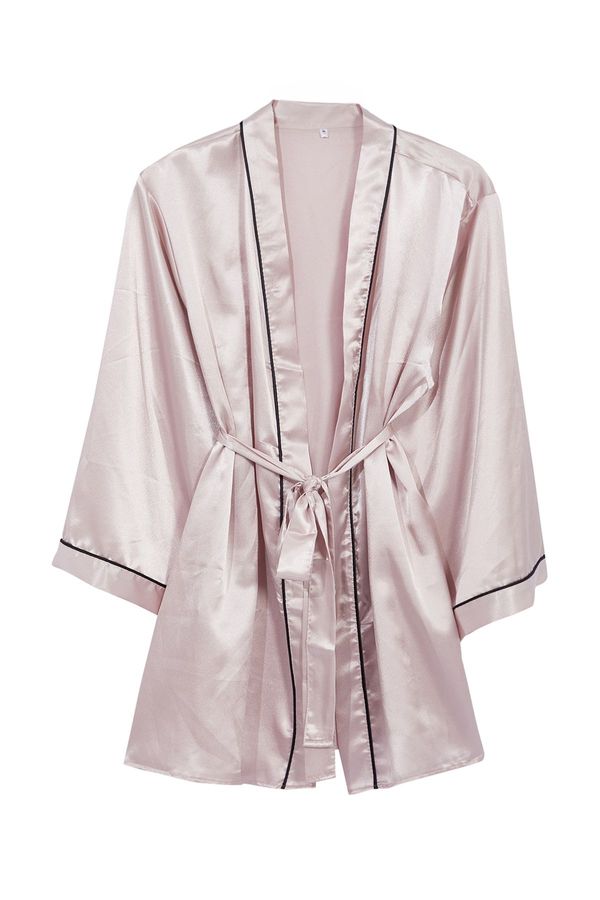 Trendyol Trendyol Curve Powder Belted Piping Detailed Wide Sleeve Satin Woven Dressing Gown