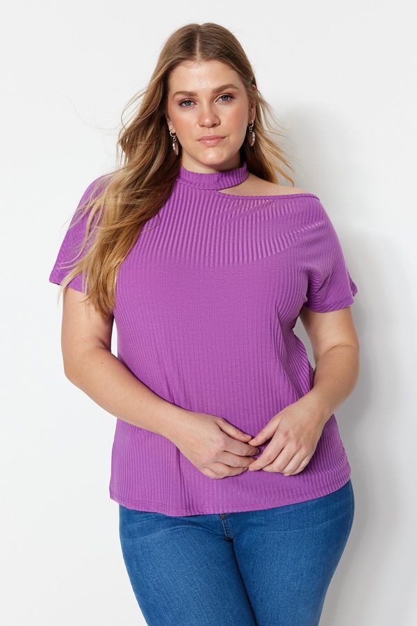 Trendyol Trendyol Curve Purple Cut-Out Detailed Knitted Blouse