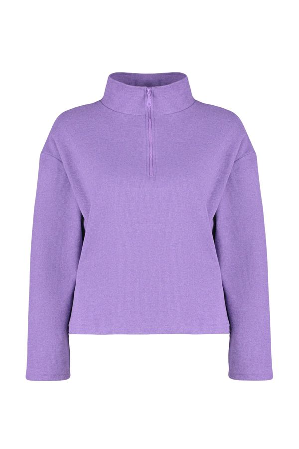 Trendyol Trendyol Curve Purple Stand Collar Zippered Thessaloniki Thin Knitted Sweatshirt