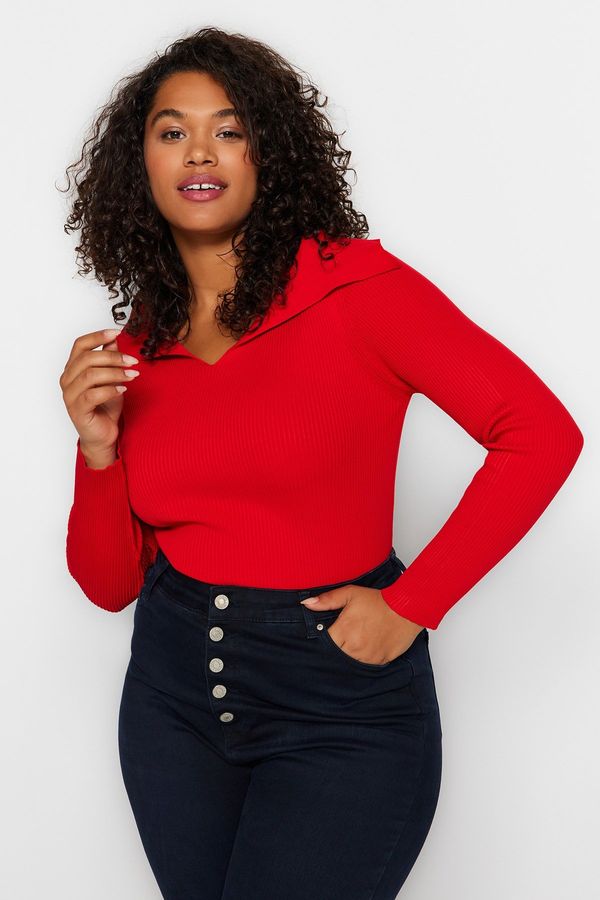 Trendyol Trendyol Curve Red Boat Neck Thin Knitwear Blouse