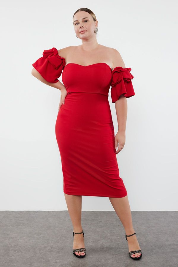 Trendyol Trendyol Curve Red Bodycon Woven Lined Evening Dress/Night/Graduation/Engagement Dress