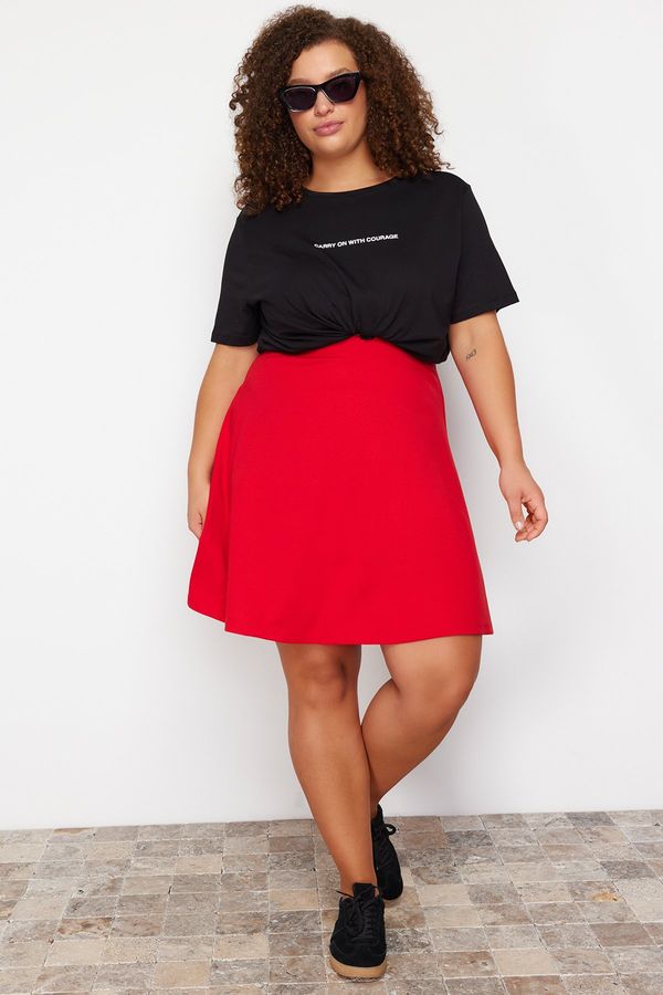 Trendyol Trendyol Curve Red Elastic Waist Mini Knit Plus Size Skirt