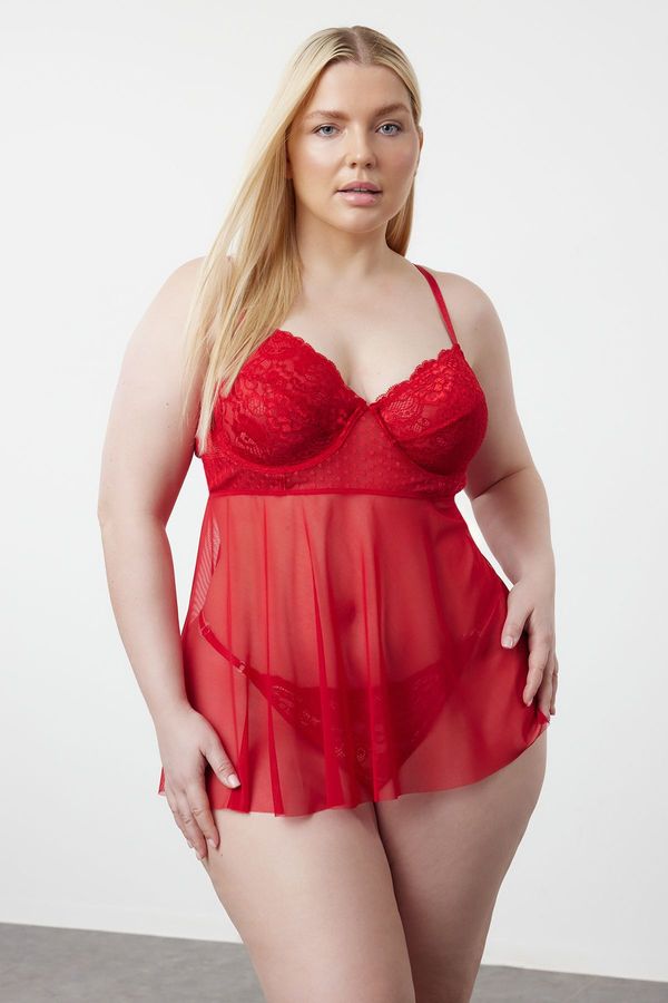 Trendyol Trendyol Curve Red High Waist Underwire Babydoll&amp; Thong Set