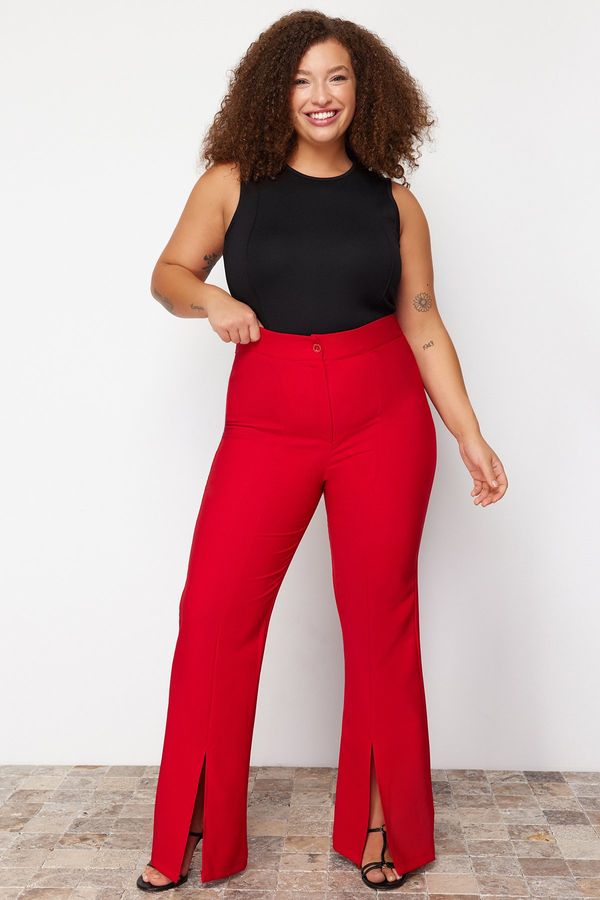 Trendyol Trendyol Curve Red Large Size Wide Leg Woven Trousers with Slit Detail