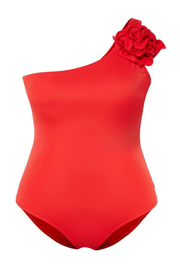 Trendyol Trendyol Curve Red One Shoulder Floral Appliqued Swimsuit