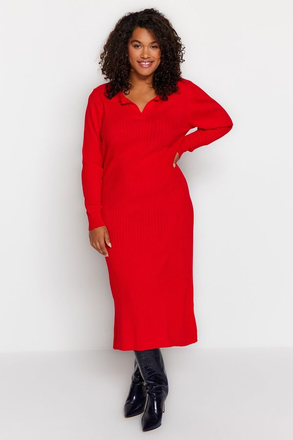 Trendyol Trendyol Curve Red Polo Neck Ribbed Knitwear Dress