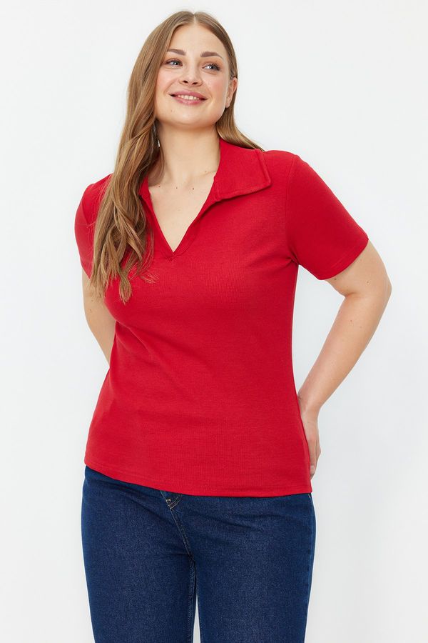 Trendyol Trendyol Curve Red Ribbed Knitted Blouse